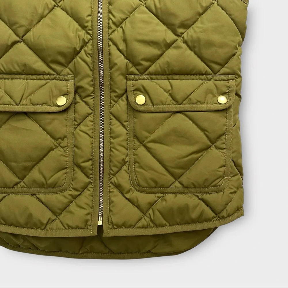 J.Crew Quilted Puffer Excursion‎ Vest Size XXS Olive Green Sleeveless Full Zip